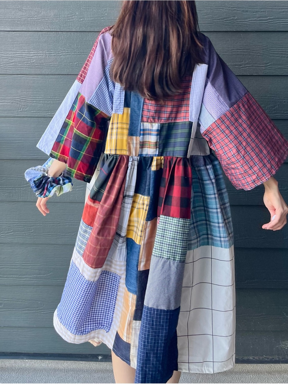 Handmade Quilted Patchwork Plaid Dress SKU 06155 With Matching Scrunchies - Picture 4 of 16